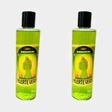 2PACK- SANTA MUERTE VERDE Agua Espiritual Riegos Limpias Abundancia Dinero 8oz