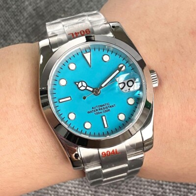 Dive NH35A 36MM Blue Dial Luminous Automatic Men Watch Glass Back Retro Montres