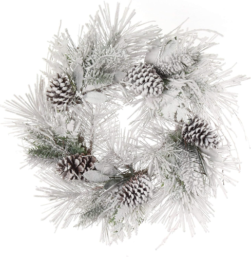 24-Inch Snowy Pine Christmas Wreath with Large Cones - Perfect for Indoor/Outdoo - Picture 2 of 3