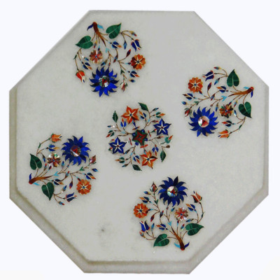 12'' side Table Top Marble Inlay pietra dura marquetry work home decor