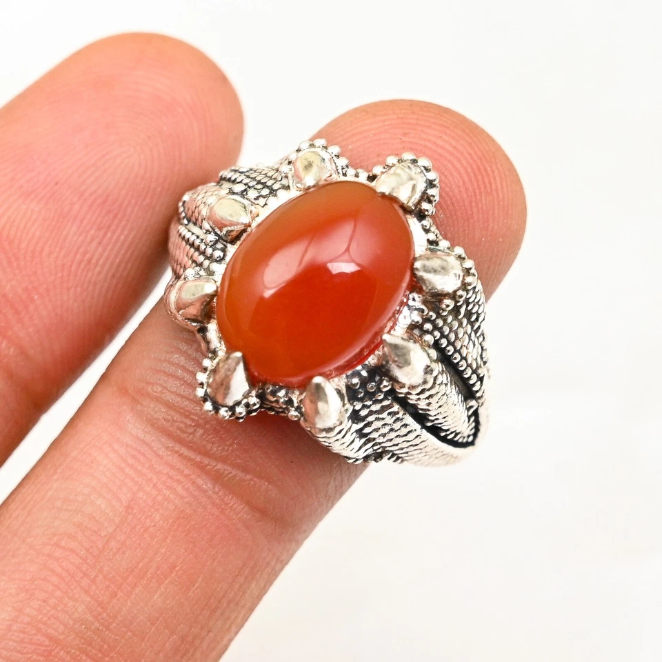 Hermoso anillo de cornalina para hombre de plata de ley 925 de diseñador, todas las tallas M769 Foto 2 de 4