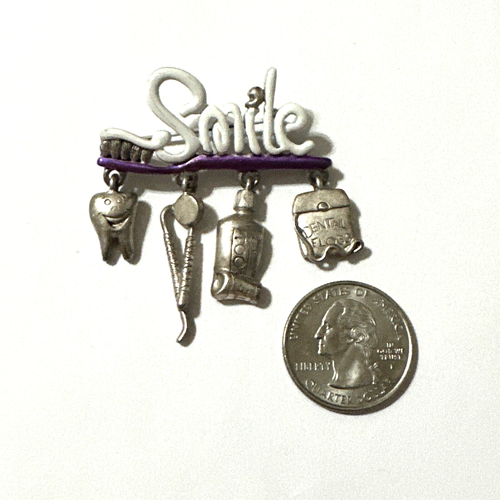 Vintage DANECRAFT Brooch Dentist Dental Hygienist Smile Charm Silver Tone Pin - Picture 14 of 14