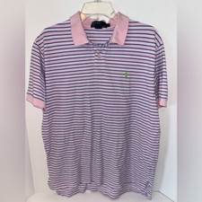 Polo Ralph Lauren VINTAGE pink white blue stripe short sleeve polo size LARGE
