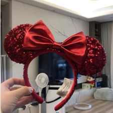 Disney Parks Pirate Disneyland Red Sequin Bow Mickey Minnie Ears Headband