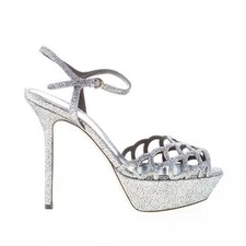 SERGIO ROSSI scarpe donna Sandalo in pelle effetto glitterato argento plateau