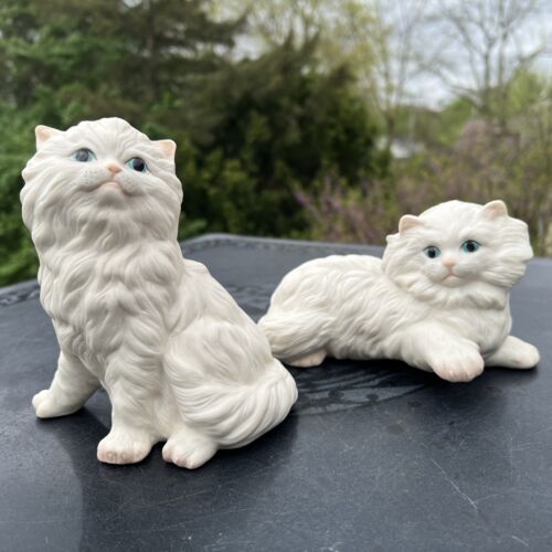 Vintage Pair Cybis Fine Porcelain White Persian Cat Kitten Pals Figurines - - Picture 1 of 12