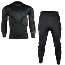 Men's Soccer Football Goal Keeper Goalie Padded Pants & Jersey Shirts Tops Black