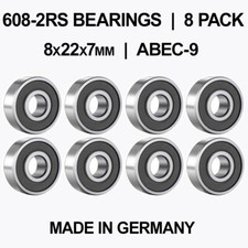 608-2RS Sealed Ball Bearings 8x22X7mm - 8 pack - Chrome Steel - ABEC-9