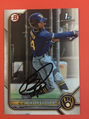 Autograph card signed by Brewers top prospect shortstop Jackson 
