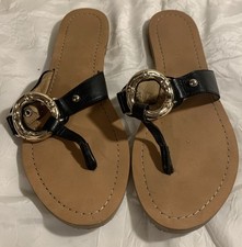 Nine West Sibeal Travel Dress Sandals Womens 8 M Black Leather Slip On Flip Flop