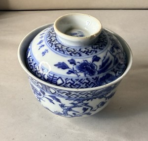 Antique Chinese Blue White Gaiwan Covered Tea Cup Kangxi Mark AS IS