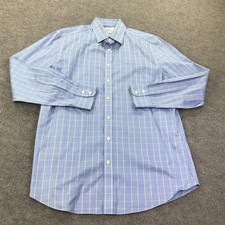 Charles Tyrwhitt Dress Shirt Mens 17 34/35 Blue Check Slim Fit Non Iron Cotton