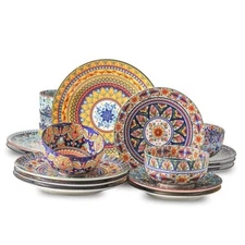  18 Pieces Kitchen Dinnerware Sets Service for 6, Bohemian Color-18 Pieces