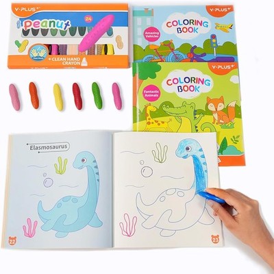 YPLUS Erdnuss Wachsmalstifte mit 3 Malbücher, Kinder, malen, Zubehör, bunt, Set
