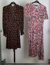 M&S Women's Floral Black Wrap/Red Belted Midi Dress 2xPcs Size 6 Reg NWOTF2