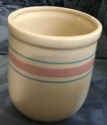 1970 McCoy Pottery Canister Cream Glaze Pink/Blue Stripes Pottery Farmhouse #135