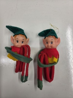 VTG 1960s Knee-Hugger Pixie Elf Ornaments Made in Japan Felt Christmas Lot of 2