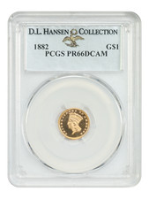 1882 G$1 PCGS PR66DCAM ex : D.L. Hansen - Dollar en or