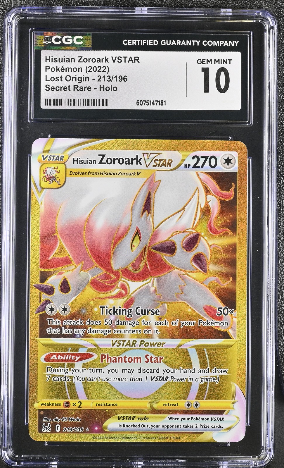 Hisuian Zoroark Vstar Secret Rare Lost Origin 213/196 CGC 10