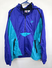 Vintage Nike Men  s Windbreaker Jacket L Purple/Teal Colorblock Hooded Zip