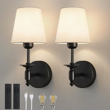 WOSHITU Battery Operated Wall Sconce: Black Sconces Set of 2 with 2 Remote ...