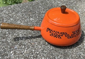 Mid Century Vintage Fondue Pot Orange Pot / Burner / Under-plate No Rack Retro
