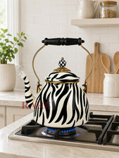 MacKenzie-Childs ZEBRA Courtly Check Special Edition Tea Kettle 2 qt. New No Box