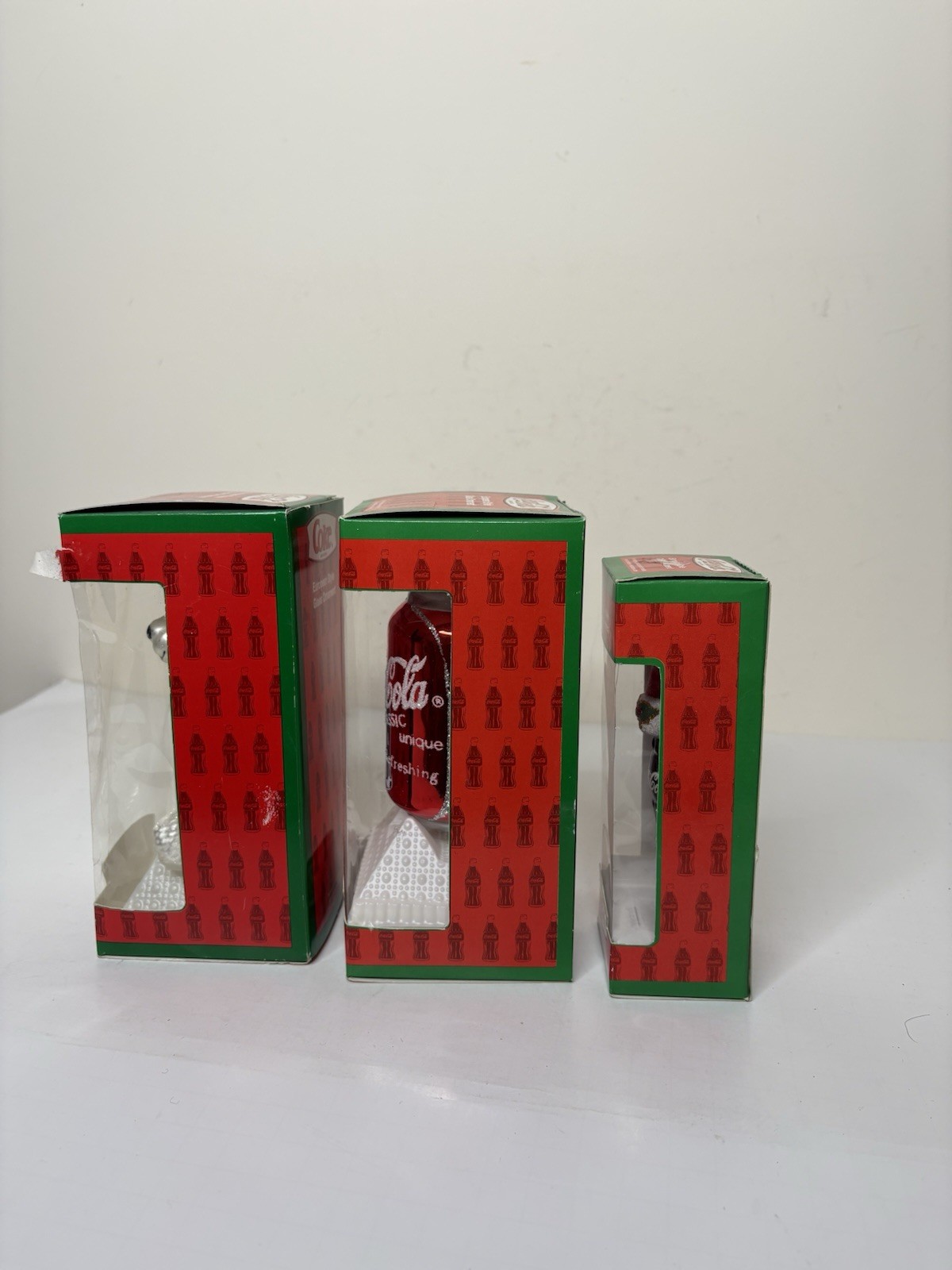 Kurt Adler Coca-Cola European Style Glass Ornaments Polar Bear Can Bottle NEW