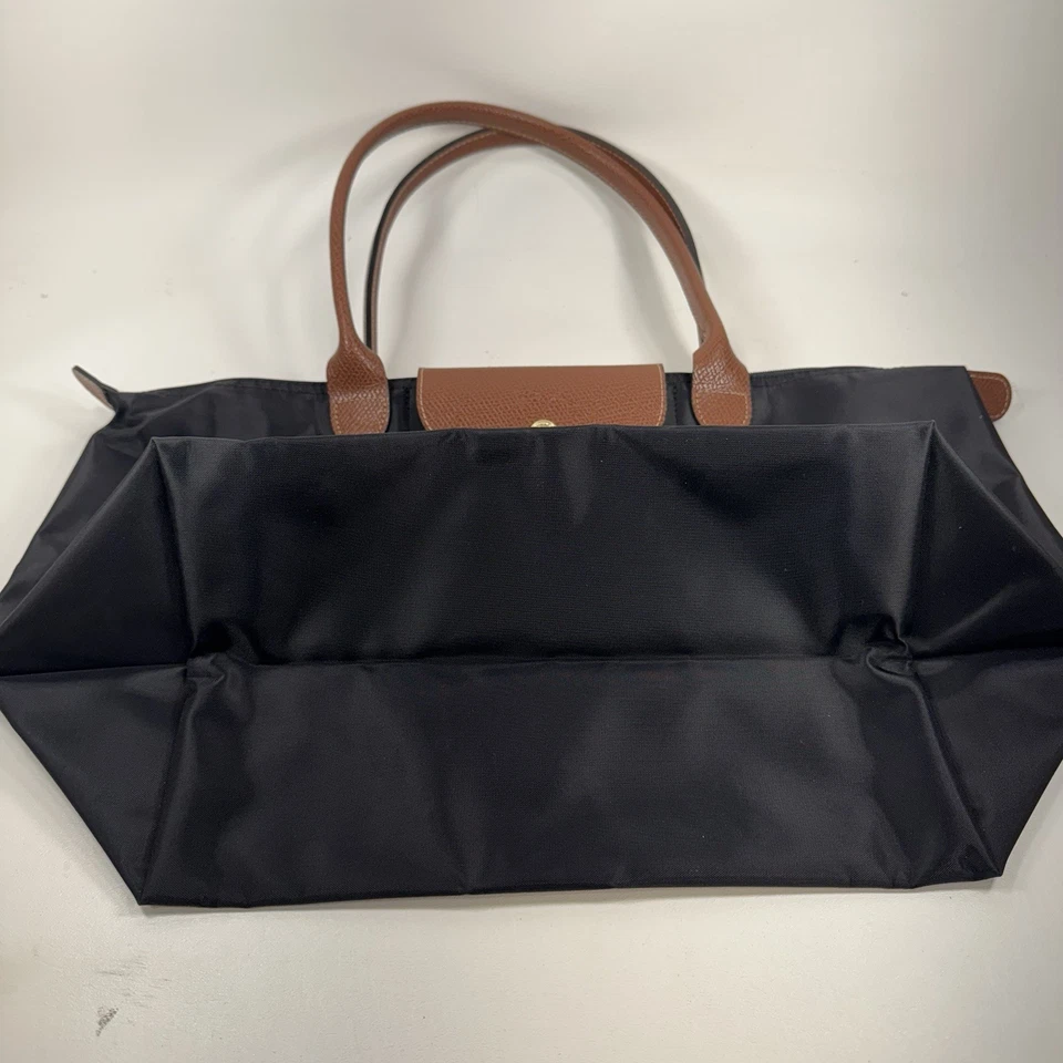 Longchamp Le Pliage Black Nylon & Brown Leather Large Folding Tote Shoulder Bag - Image 3 of 4