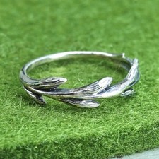Size 8, Sterling silver handmade ring, stackable 925 leaf band