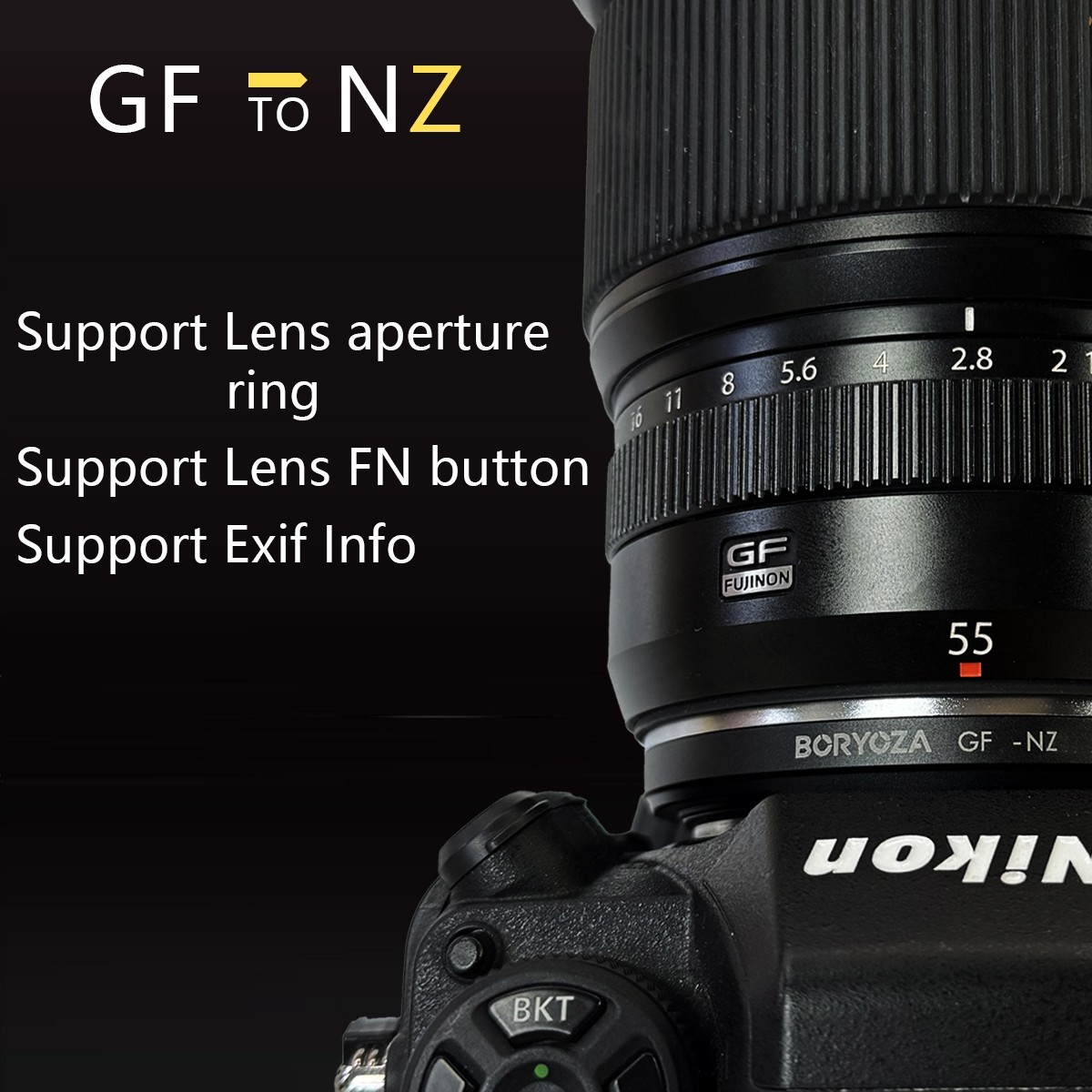 Boryoza GF-NZ Auto Focus Lens Adapter for Fujifilm GF GFX Lens to