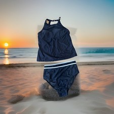 Two Piece Black And White Tankini Set Med