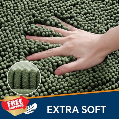 Kildoss Loden Green Bathroom Rugs 17''x24'' - Plush Chenille Non-Slip Bath Mat ...