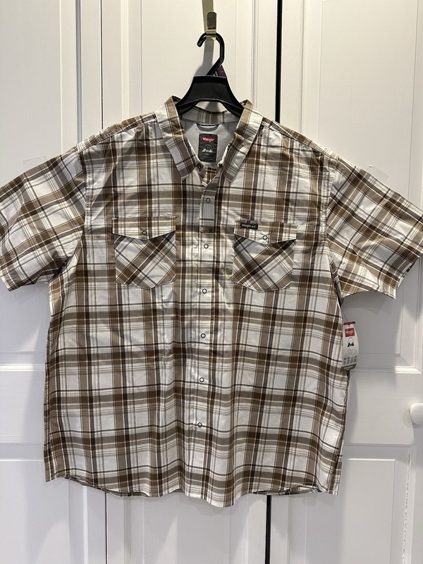Wrangler Western Shirt Mens 3XL snap Plaid short sleeve Brown