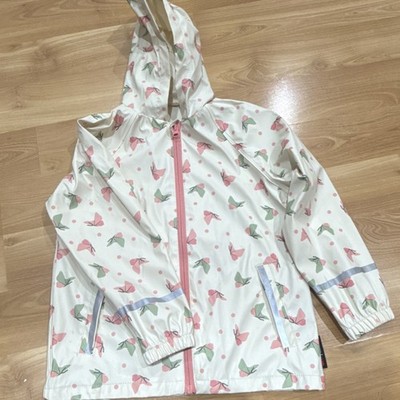 lupilu Girls White Pink Floral Waterproof Hooded Rain Coat Jacket 4-6Y