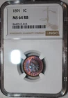 NGC MS-64 RB 1891 Indian Head Cent, Vibrantly Toned, Red-Brown specimen!