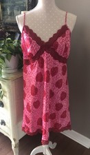 VTG Jaclyn Smith Babydoll Nightie Satin Lace Trim Pink Red Women  s Size Large