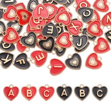 52 Pcs Letter Initial Charm A-Z Heart Letter Charm Black, Red 