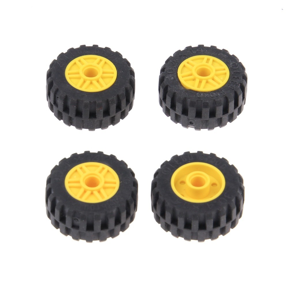 4x LEGO Wheel Rim 30.4x14 Black 18x14 Yellow Pin Hole 92402 55981c05