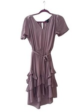 Simply Vera Womens Mauve Ruffle Tiered V-Neck Dress with Waist Tie Size S