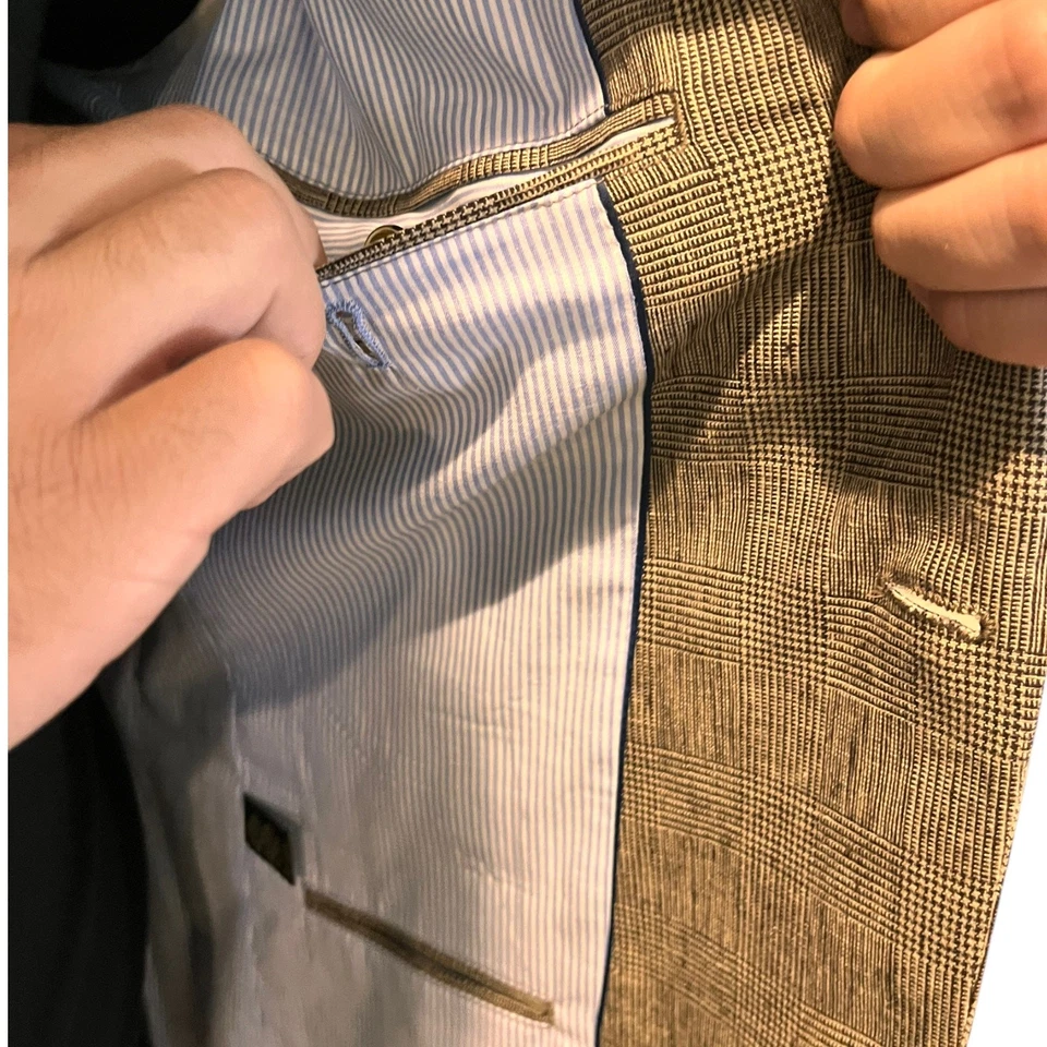 Size Medium/L? Mens Sports Coat Blazer Tasso Elba Linen Cotton Glen Plaid Gray - Image 4 of 4