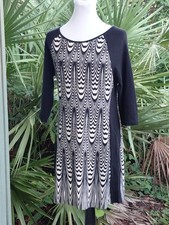 Arygh Sweater Dress Womens L Black  White Geometric Print