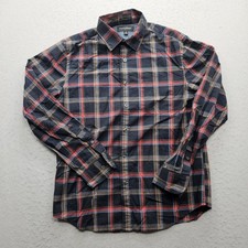 Banana Republic Men Size Medium Navy Red Plaid Long Sleeve Button Down Shirt