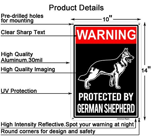 Insegna Protetta da Pastore Tedesco, Segnaletica di Avvertimento per Cani,14 x 10 Pollici, Riflettente  - Foto 2 di 7