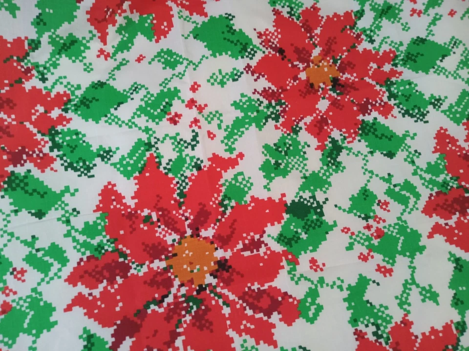 Edredón artesanal vintage de tela de dígitos 35"X28" Navidad rojo verde flor de pascua poli algodón Foto 2 de 4