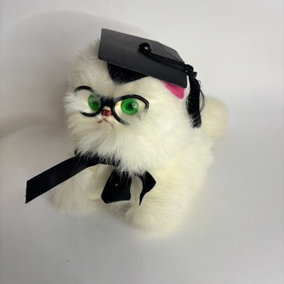 Jerry Elsner Rabbit Fur Cat Kitten Stuffed Animal Toy Graduation Cap 9  RARE