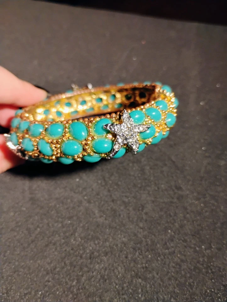 Brazalete Kenneth Jay Lane Vintage Turquesa Tono Dorado con Estrella de Mar Foto 3 de 3