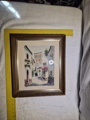 Vintage Sevilla Spain Watercolor Print Moreno Spanish Street Scene Framed Art