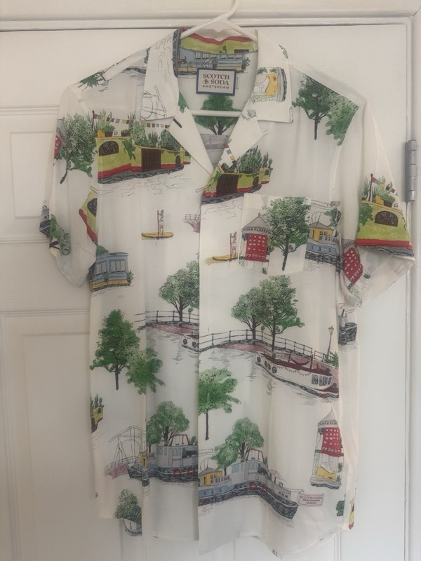 Scotch & Soda Amsterdam Shirt Mens Medium Artwork Camp Canal Boats