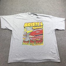 Vintage Nascar Shirt Mens 2XL Gray Feel The Heat Bristol Speed Racing Tee
